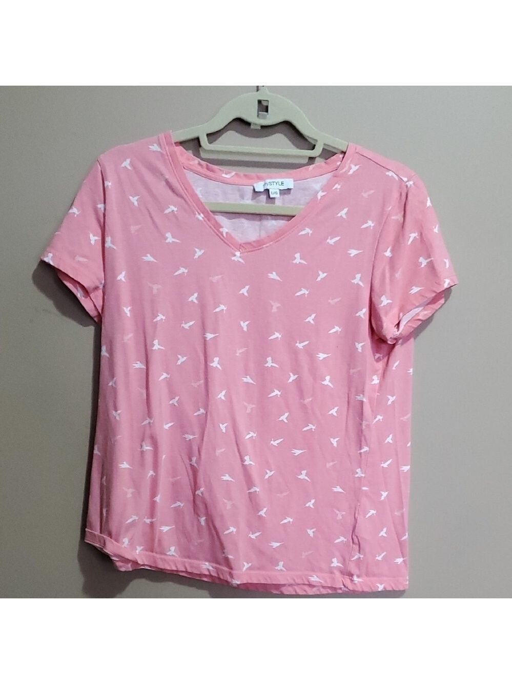 My Style Fitted Pink and White Short Sleeve Tee Size Large